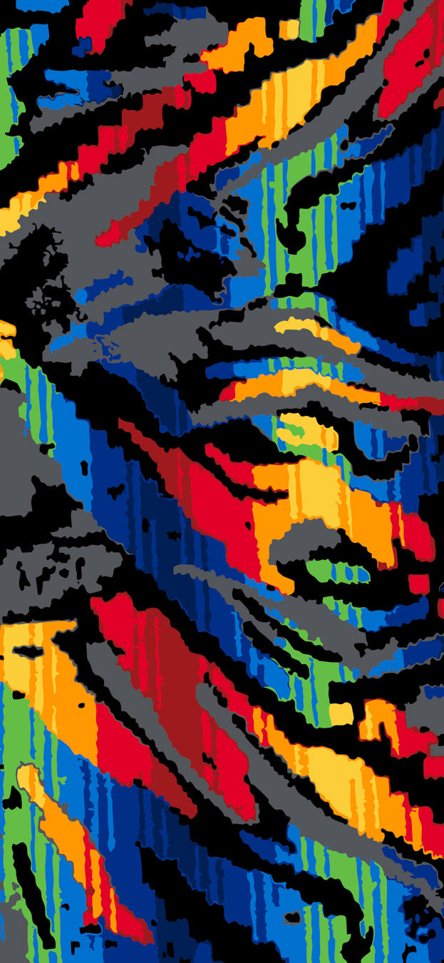 Phone background with colorful MTD bus seat pattern.