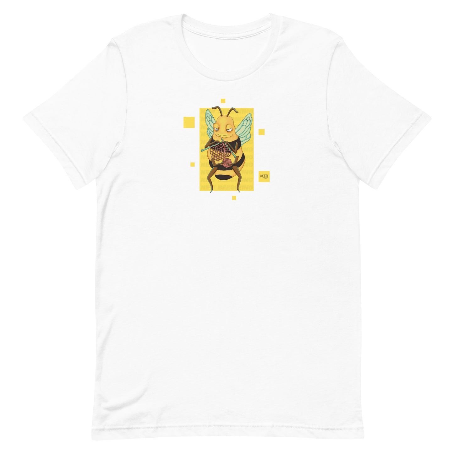 EKAH's bee illustration on a white t-shirt.