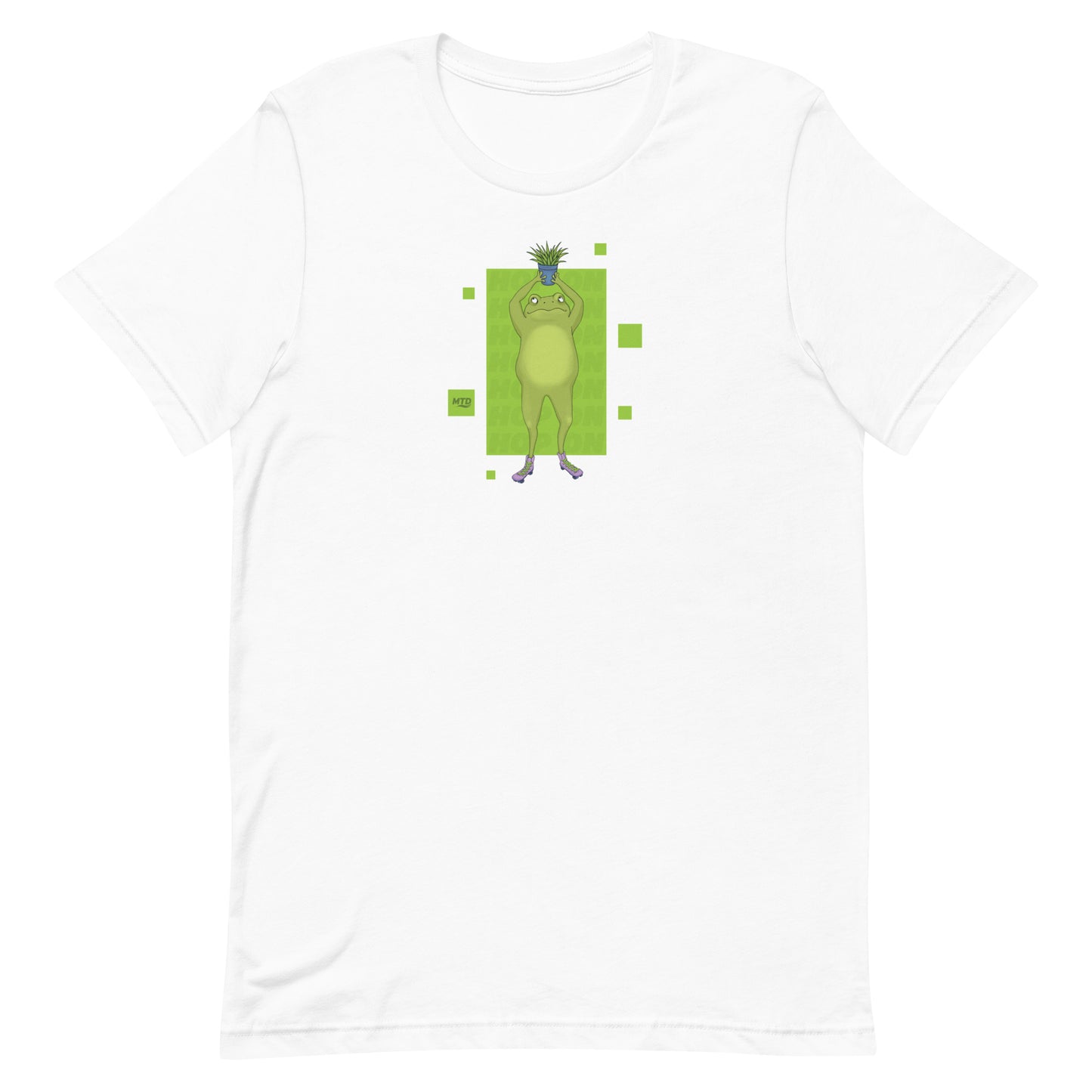 EKAH’s frog illustration on a white t-shirt.