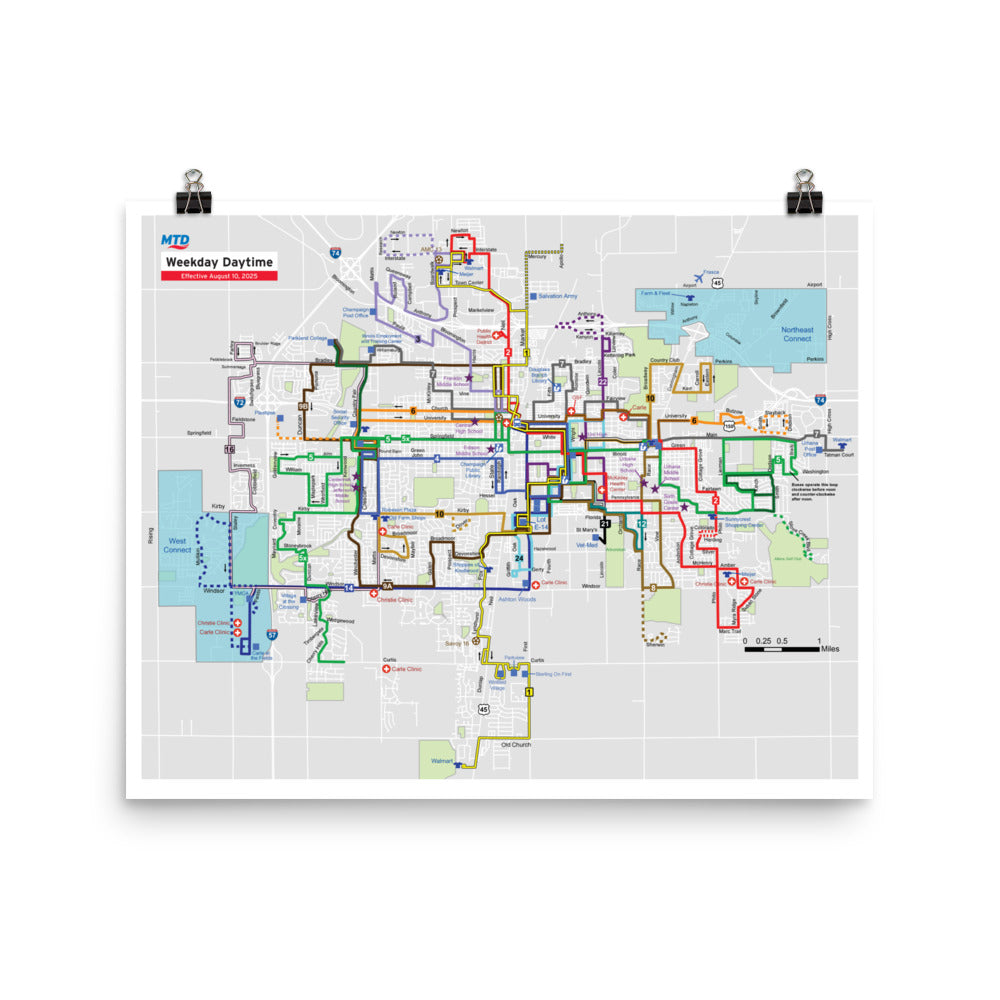 MTD's Fall 2025 Weekday Daytime system map poster.