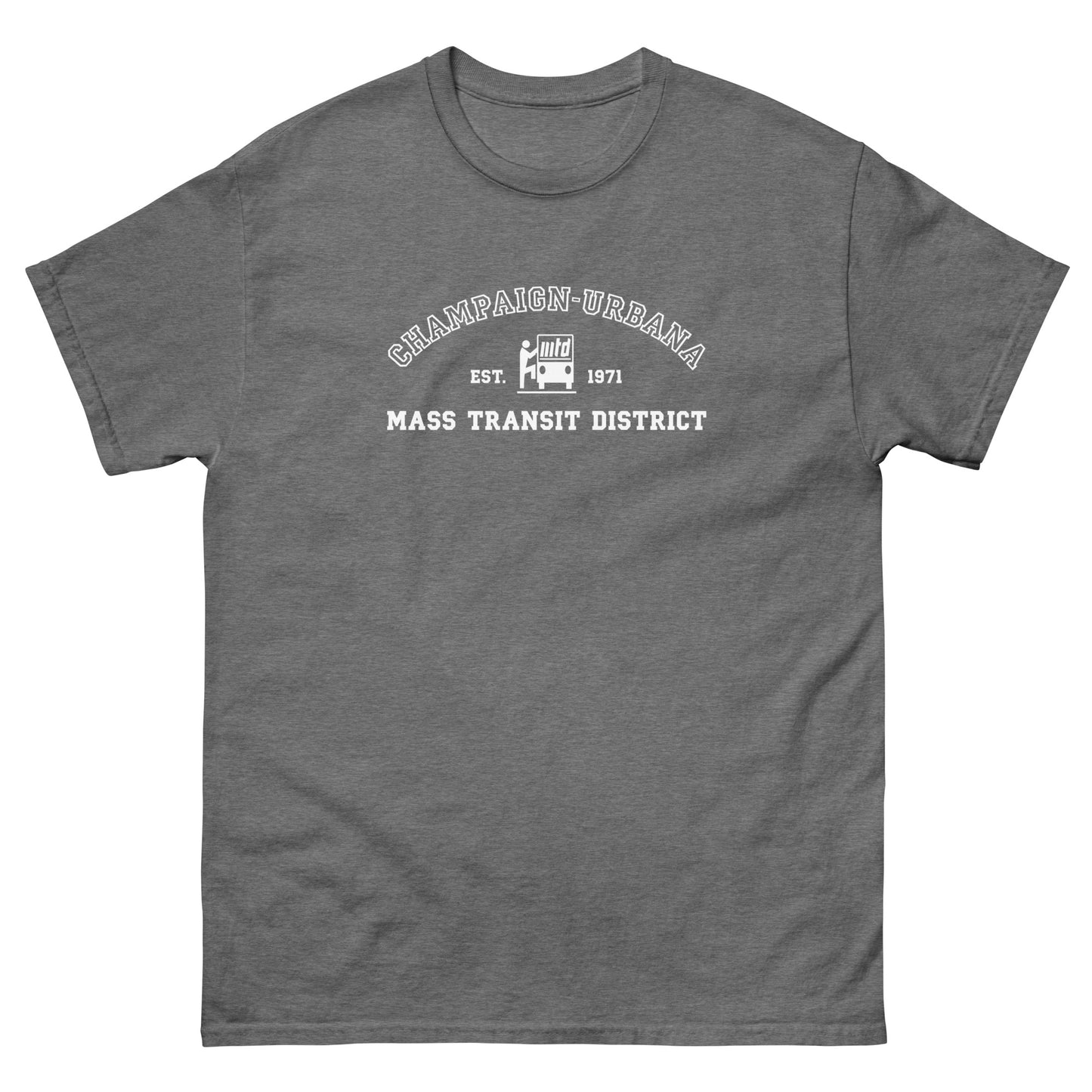 Dark grey t-shirt featuring a throwback MTD wordmark.