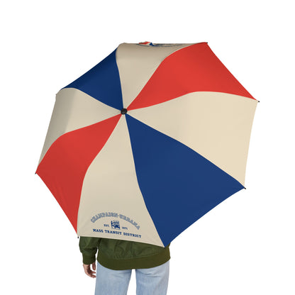 Retro-style umbrella featuring MTD's historic 1971 logo on an eight-panel canopy with vintage-inspired colors and branding.