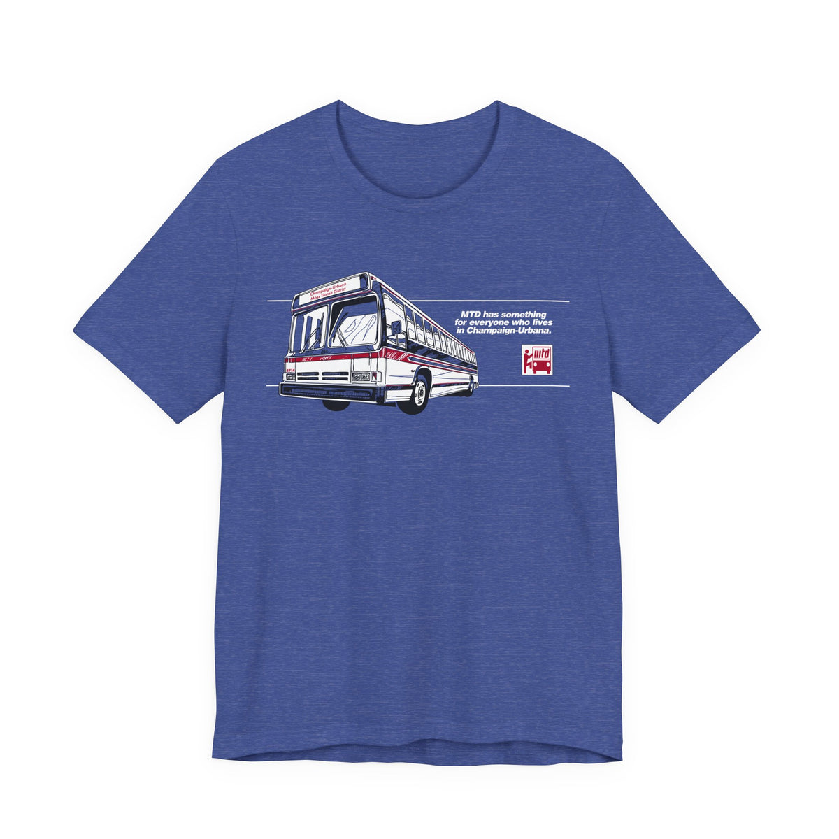 Vintage-inspired MTD Time Machine T-shirt featuring a classic MTD bus illustration and retro transit graphics on the front.