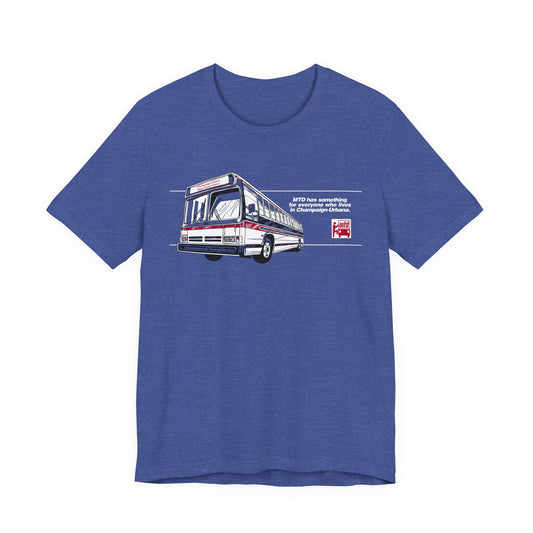 Vintage-inspired MTD Time Machine T-shirt featuring a classic MTD bus illustration and retro transit graphics on the front.