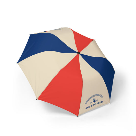 Retro-style umbrella featuring MTD's historic 1971 logo on an eight-panel canopy with vintage-inspired colors and branding.