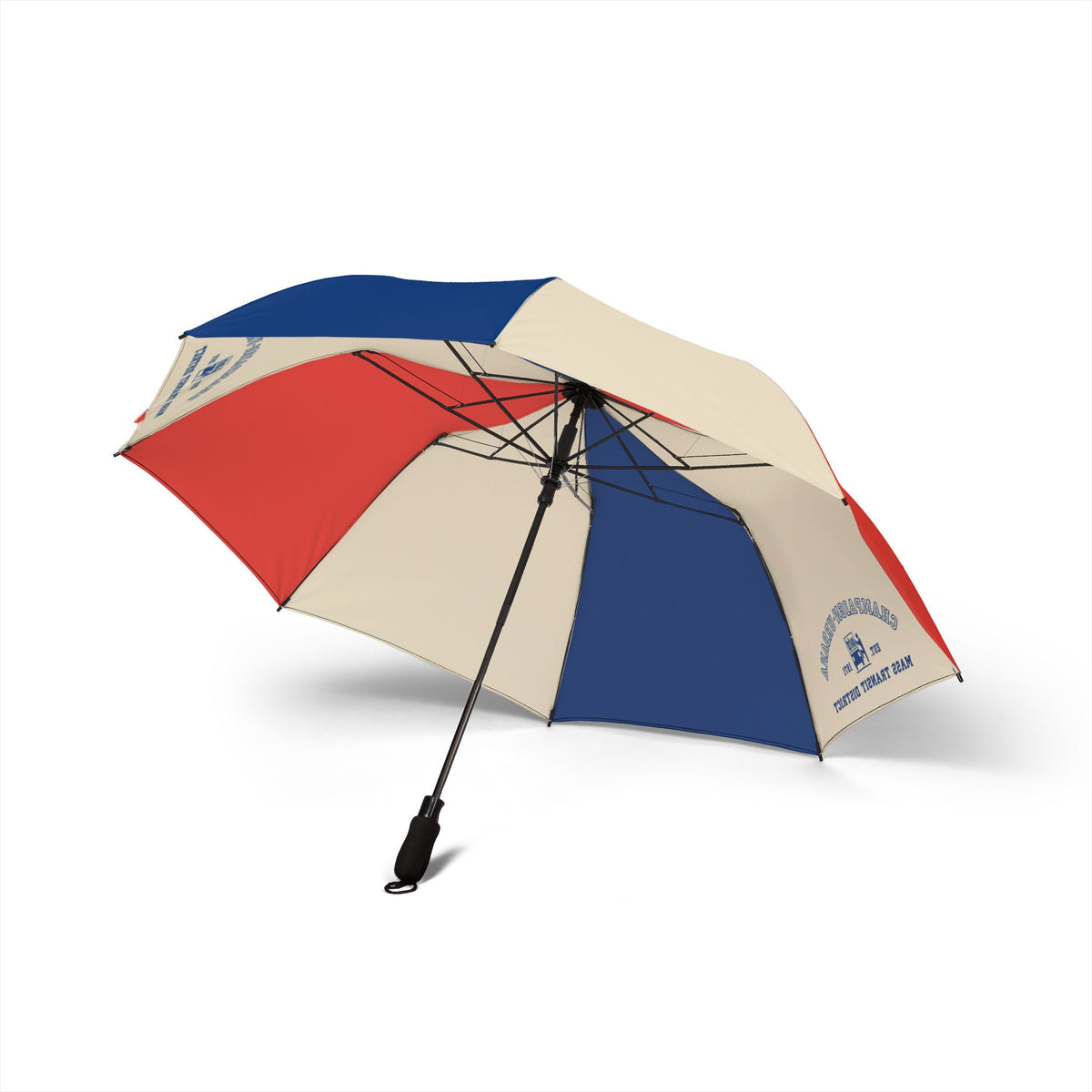 Retro-style umbrella featuring MTD's historic 1971 logo on an eight-panel canopy with vintage-inspired colors and branding.