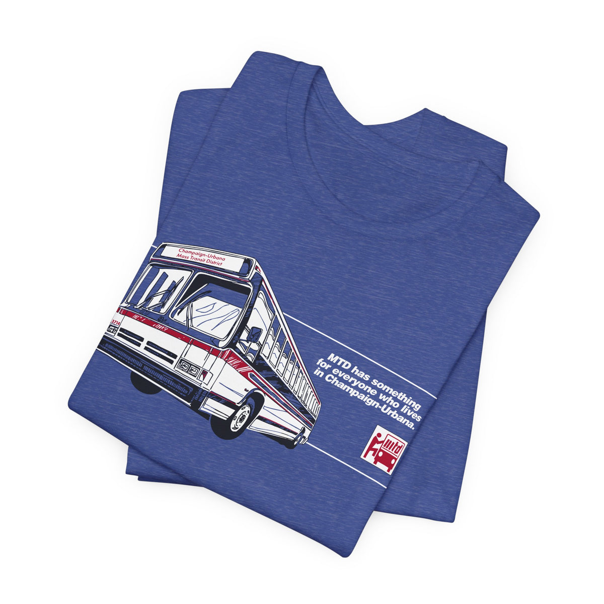 Vintage-inspired MTD Time Machine T-shirt featuring a classic MTD bus illustration and retro transit graphics on the front.