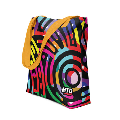 Tote bag with EKAH’s mural design and yellow handles.