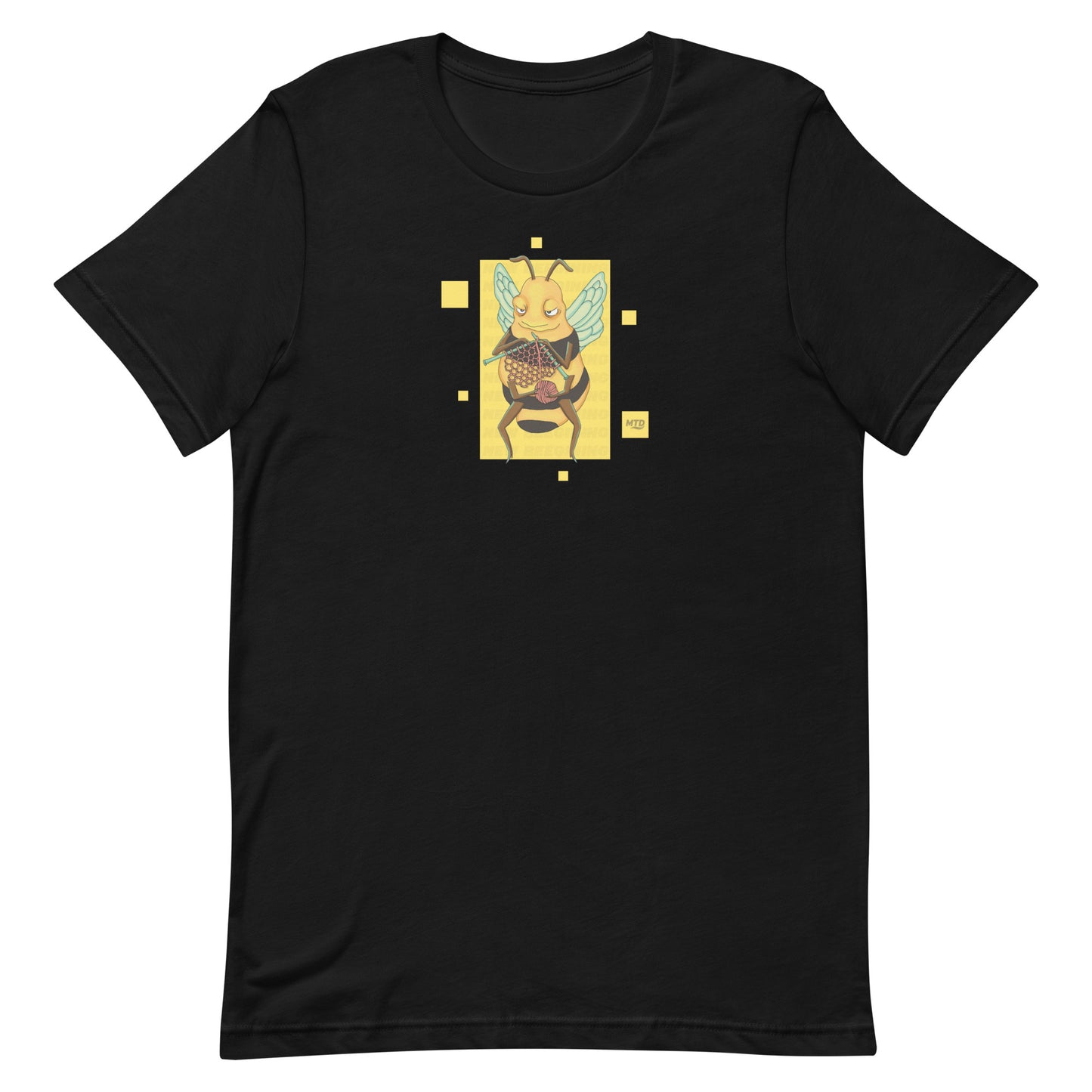 EKAH's bee illustration on a black t-shirt.