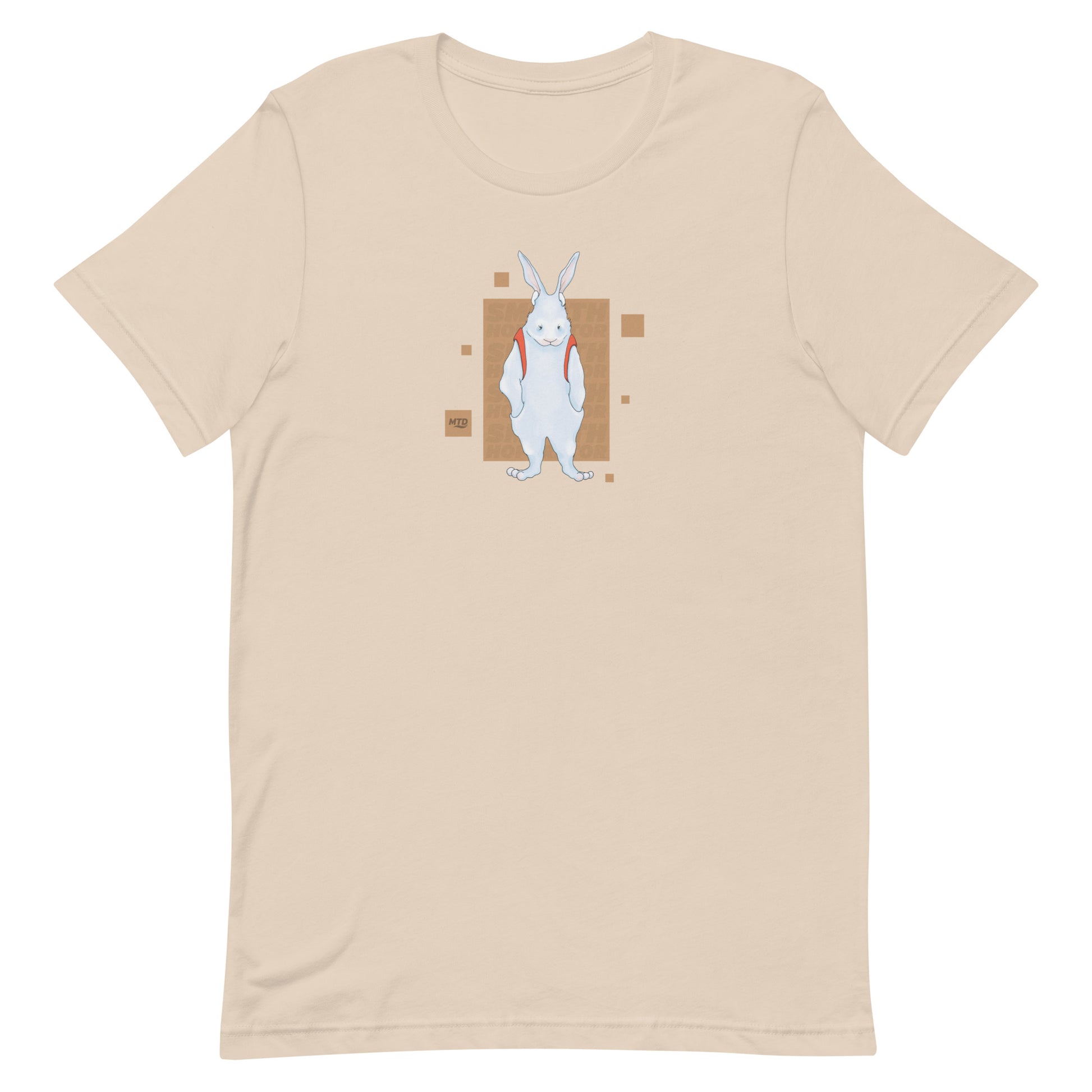 EKAH’s bunny illustration on a tan t-shirt.