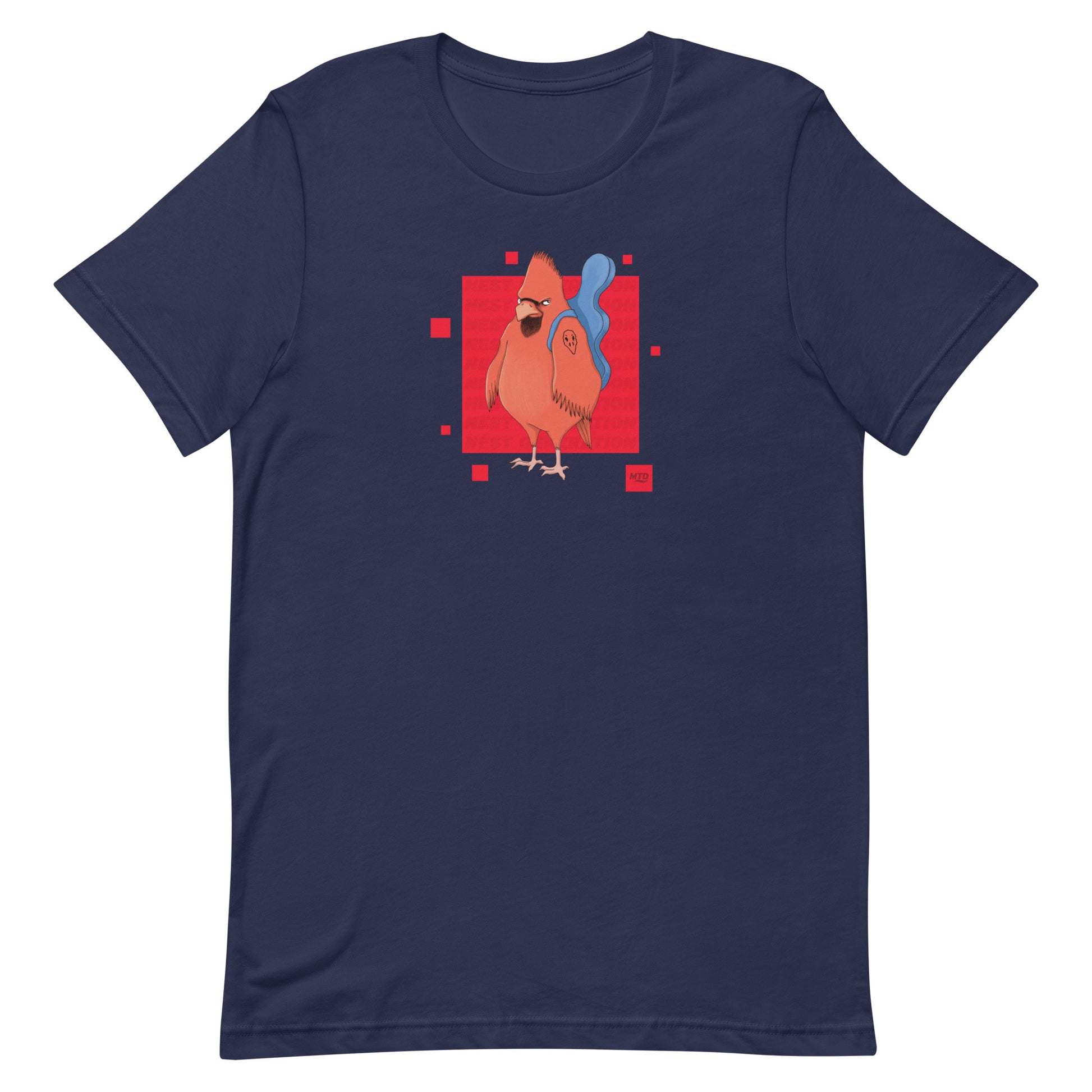 EKAH’s cardinal illustration on a dark blue t-shirt.
