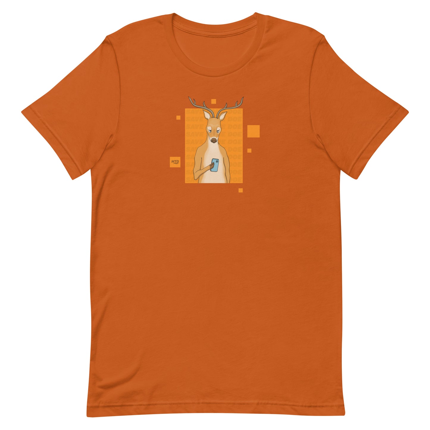 EKAH’s deer illustration on an orange t-shirt.
