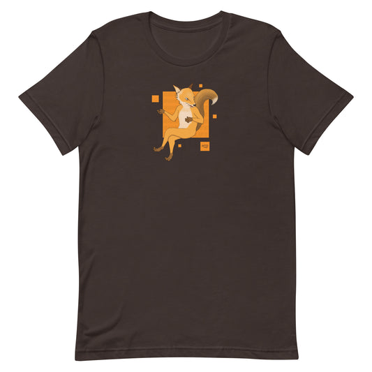 EKAH’s fox illustration on a brown t-shirt.