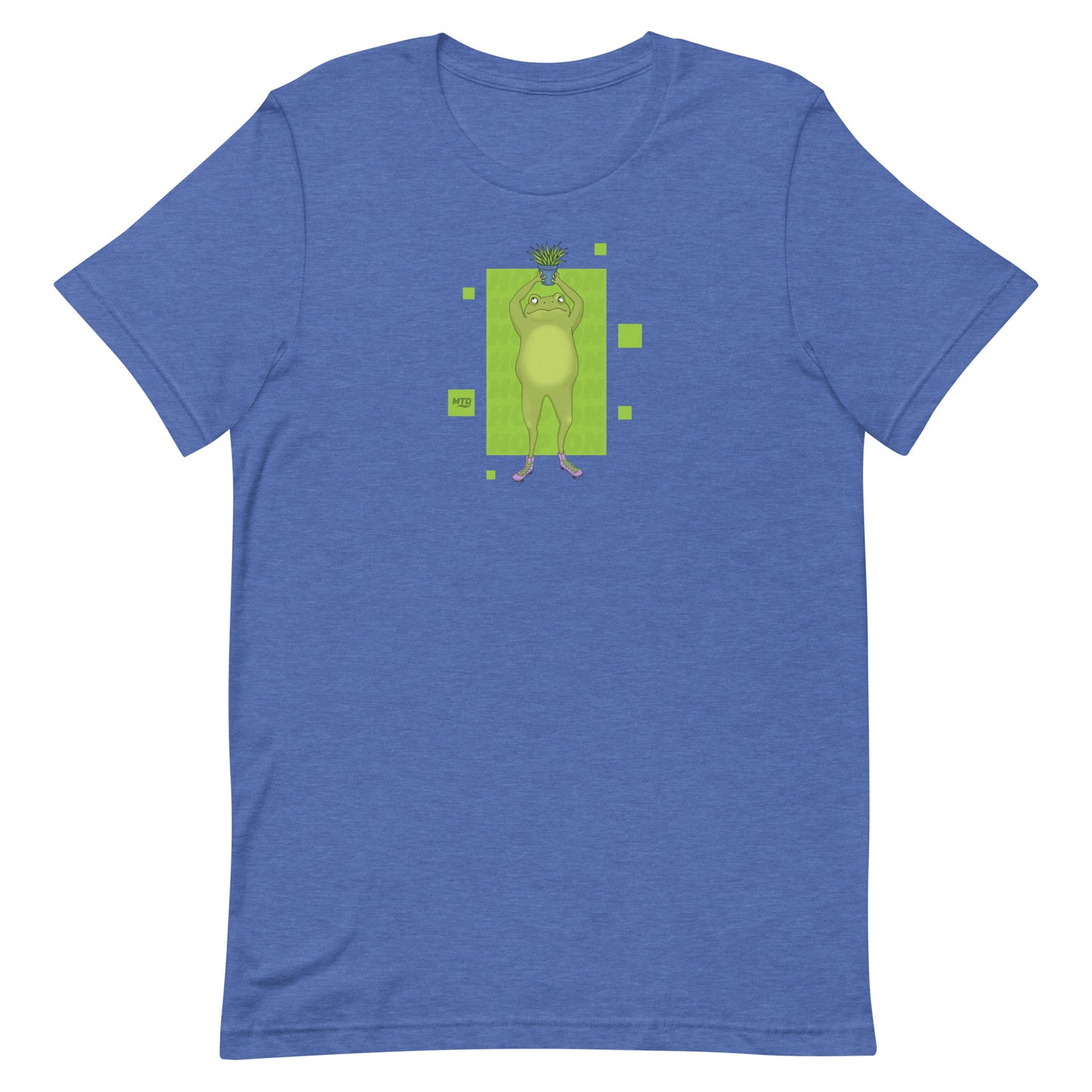 EKAH’s frog illustration on a blue t-shirt.