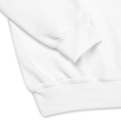 Sleeve and bottom cuff on a white crewneck sweatshirt.