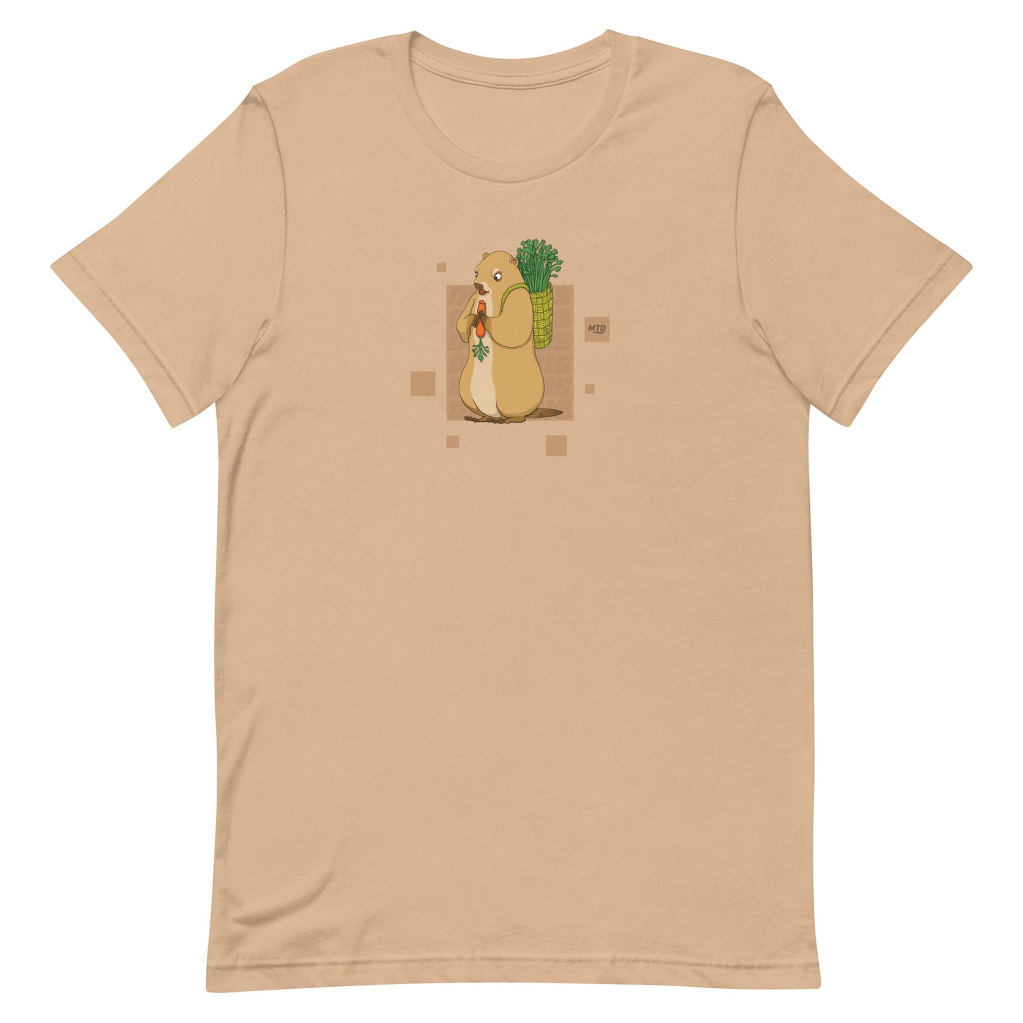 EKAH’s groundhog illustration on a tan t-shirt.