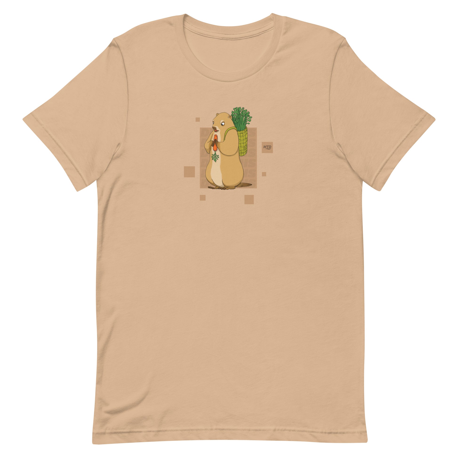 EKAH’s groundhog illustration on a tan t-shirt.