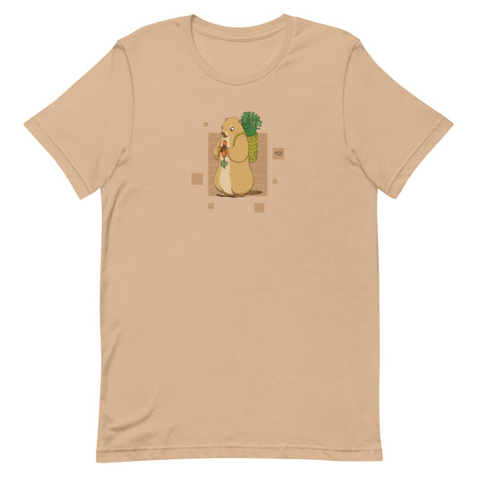 EKAH’s groundhog illustration on a tan t-shirt.