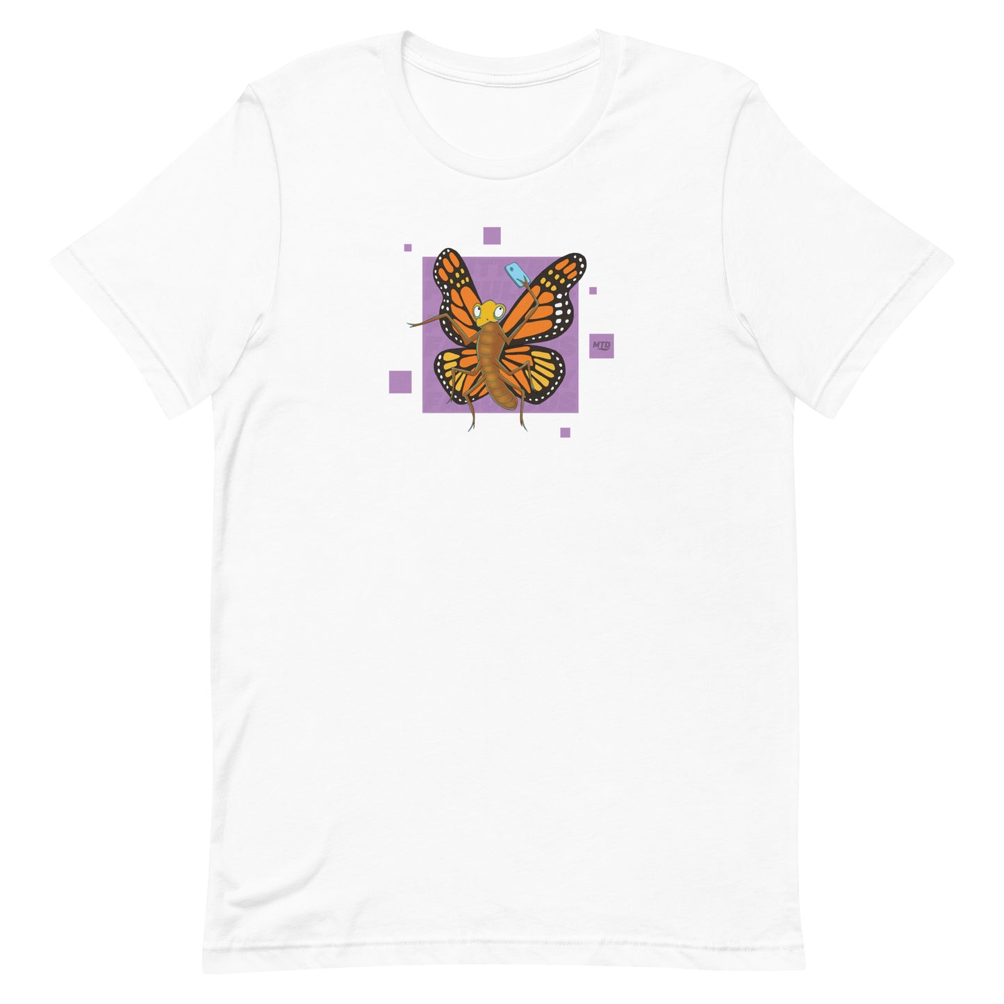 EKAH’s butterfly illustration on a white t-shirt.