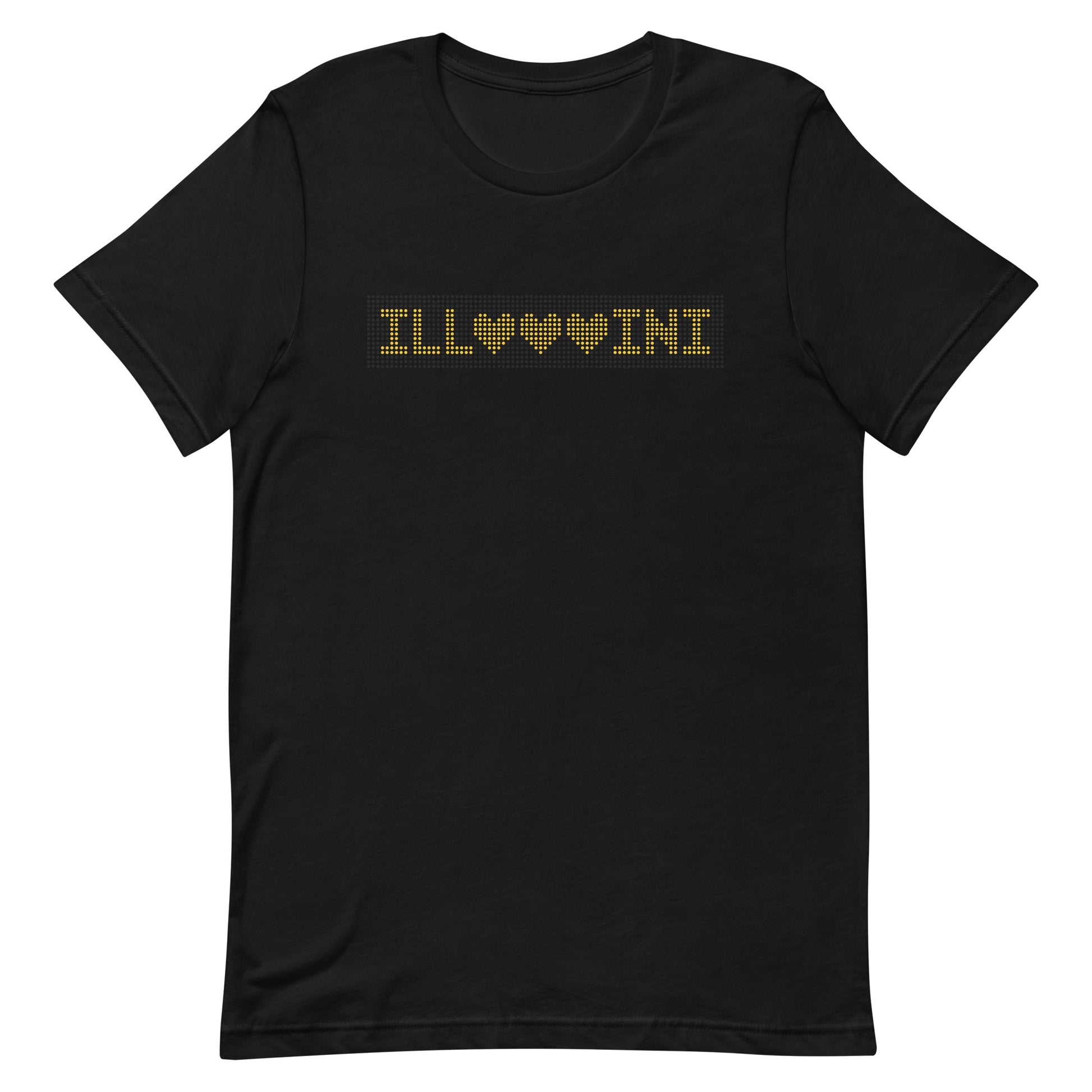 Black t-shirt with MTD's Illini Hearts headsign design printed across the chest.