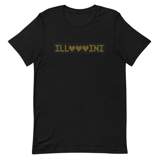 Black t-shirt with MTD's Illini Hearts headsign design printed across the chest.