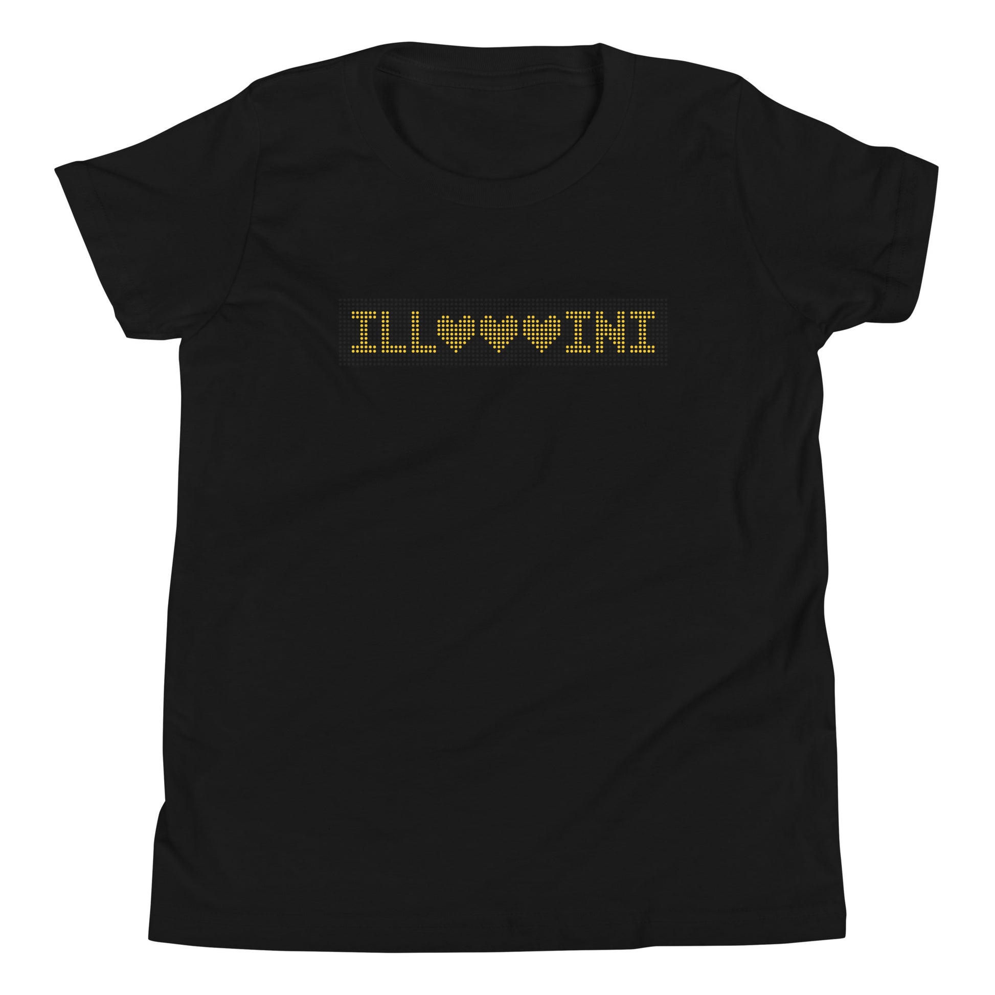 Black youth t-shirt with MTD's Illini Hearts headsign design printed across the chest.