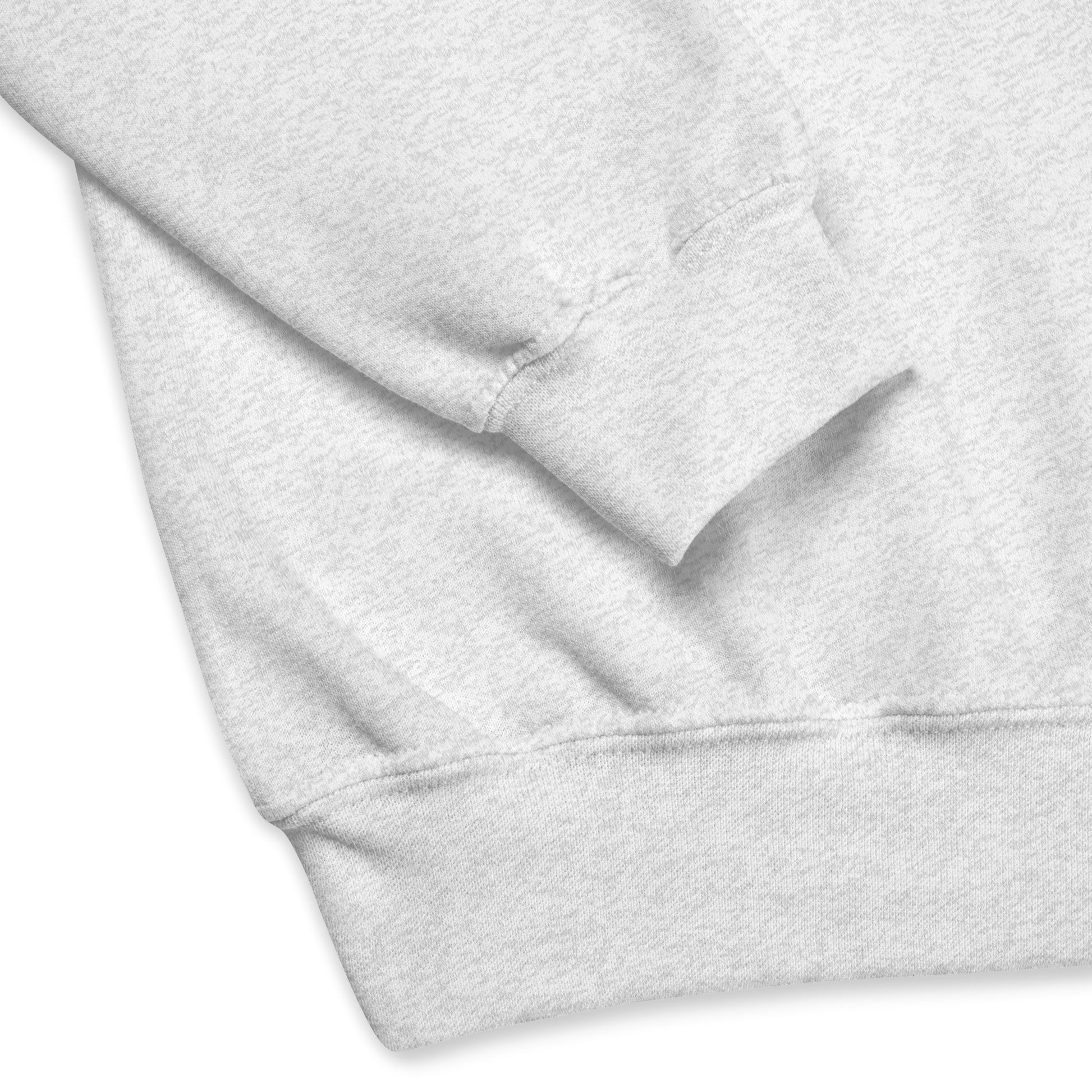 Closeup of gray crewneck arm and waist cuffs.