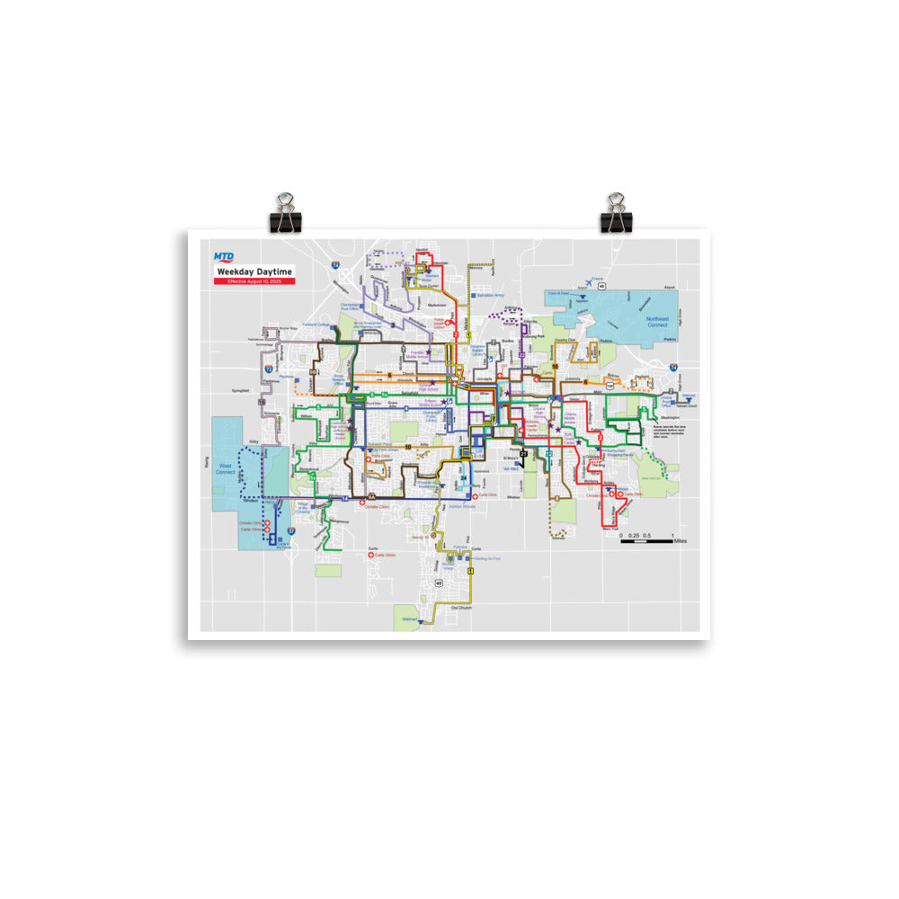 MTD's Fall 2025 Weekday Daytime system map poster.