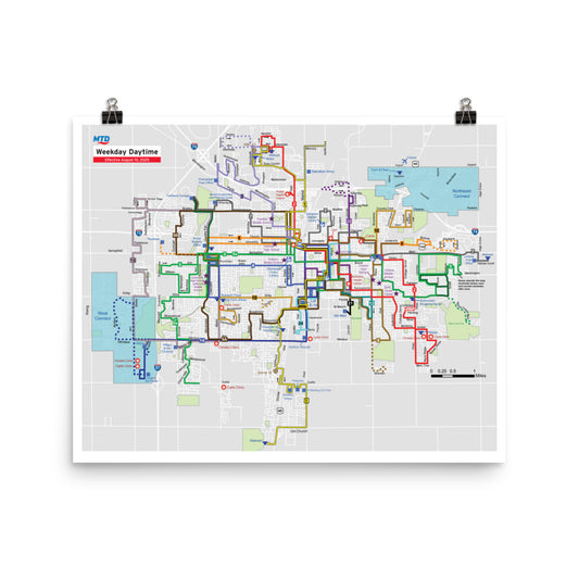 MTD's Fall 2025 Weekday Daytime system map poster.