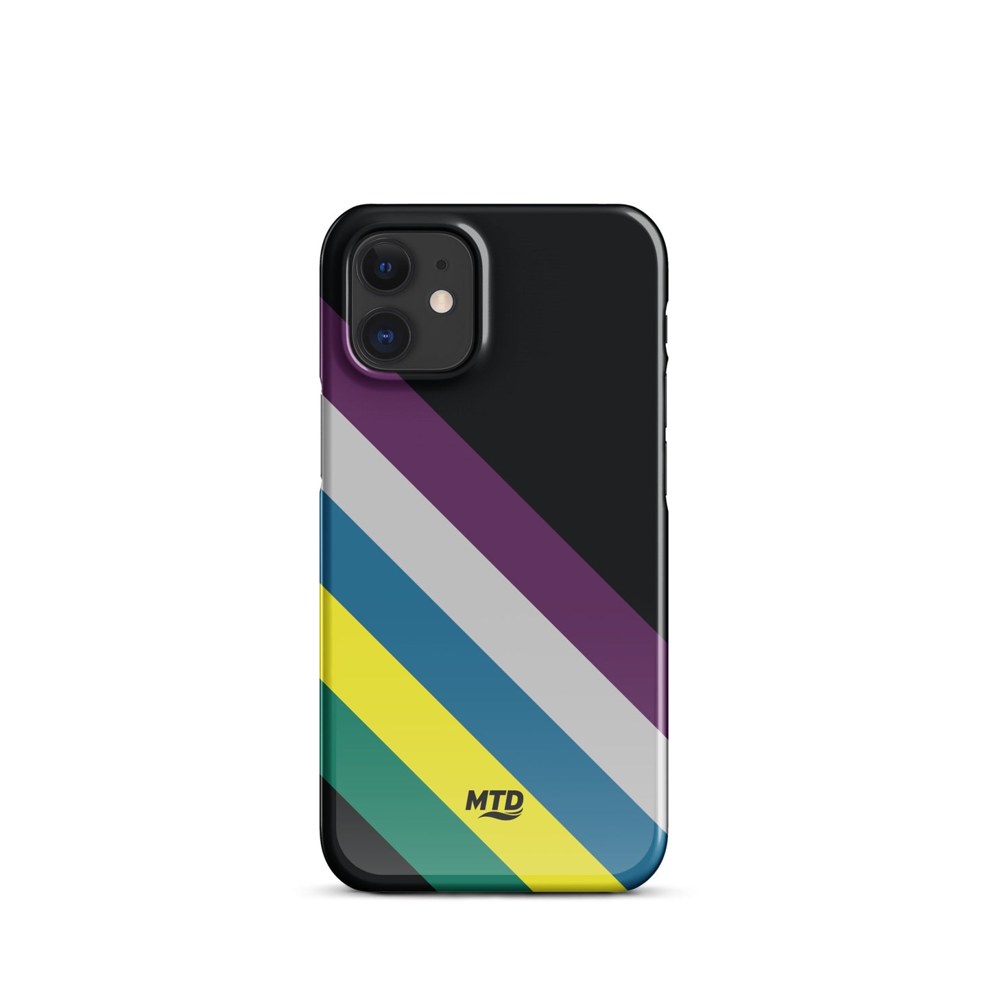 Black phone case with five colored lines running diagonally in the center.