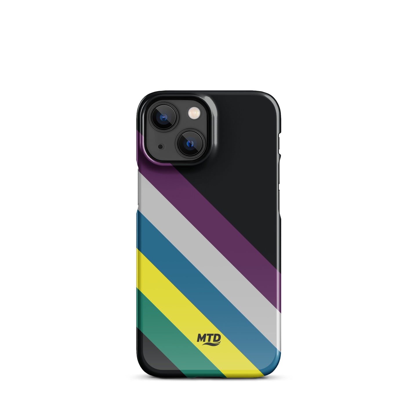 Black phone case with five colored lines running diagonally in the center.
