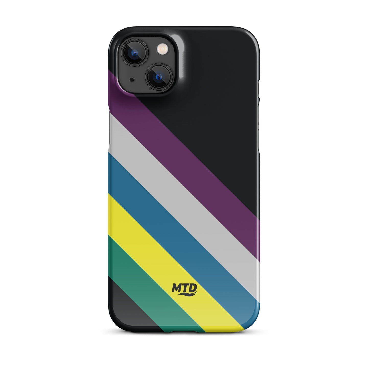Black phone case with five colored lines running diagonally in the center.