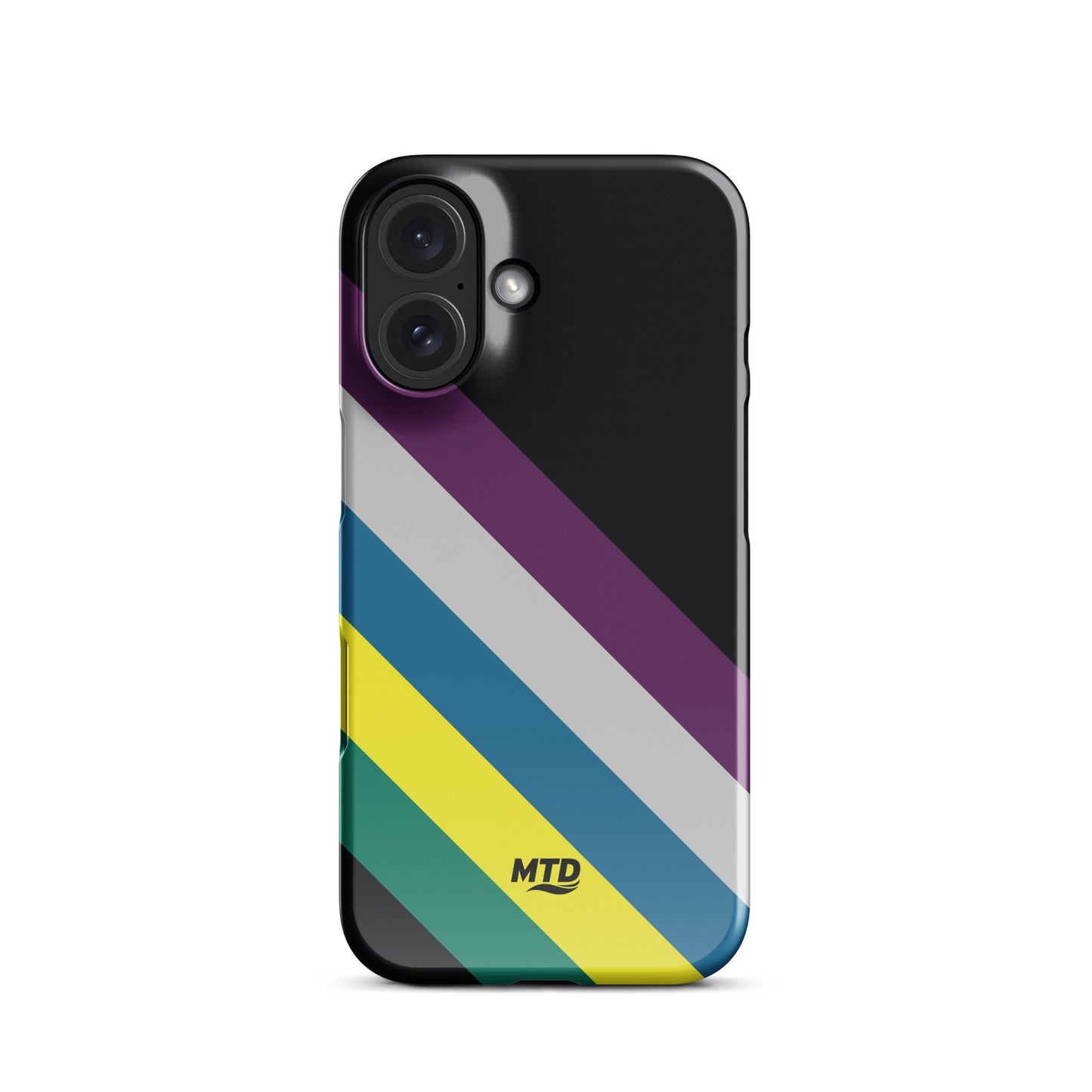 Black phone case with five colored lines running diagonally in the center.