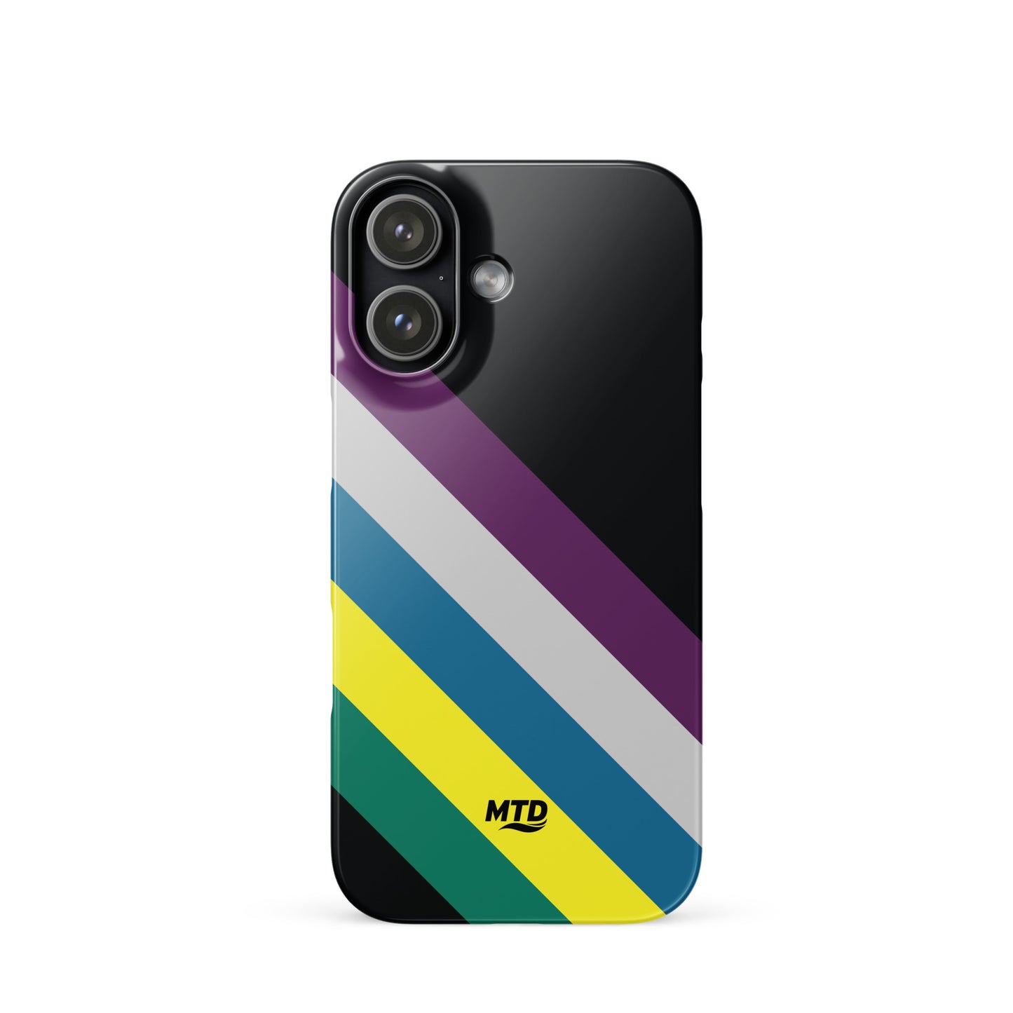 Black phone case with five colored lines running diagonally in the center.