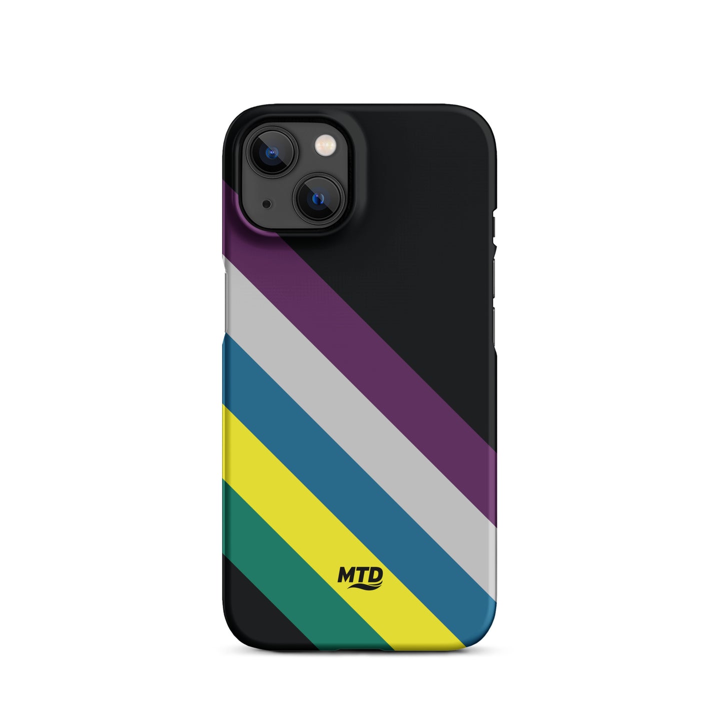 Black phone case with five colored lines running diagonally in the center.