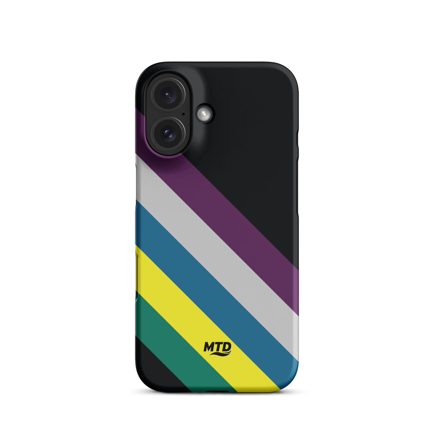 Black phone case with five colored lines running diagonally in the center.