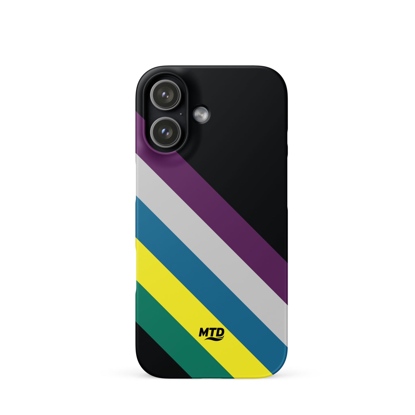 Black phone case with five colored lines running diagonally in the center.