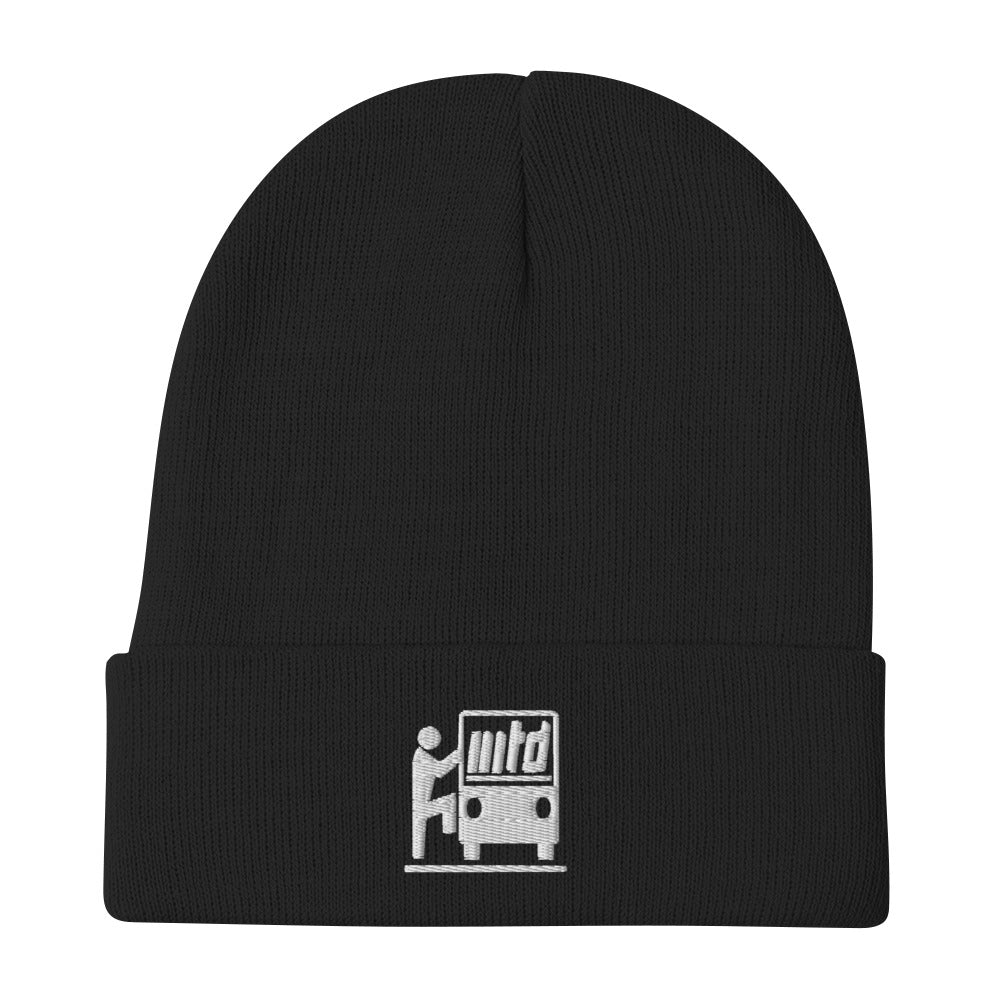 Black beanie featuring a throwback MTD logo.
