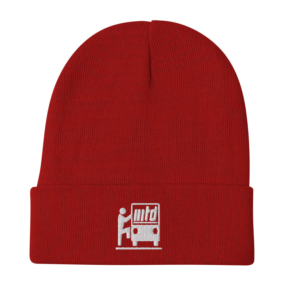 Red beanie featuring a throwback MTD logo.