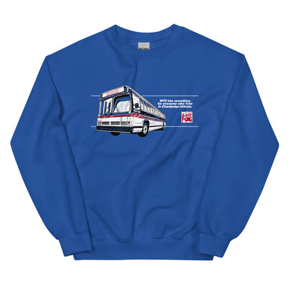 MTD Time Machine crewneck sweatshirt featuring a vintage bus illustration inspired by the historic “Something for Everyone” campaign.