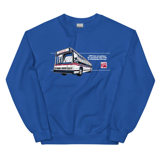 MTD Time Machine crewneck sweatshirt featuring a vintage bus illustration inspired by the historic “Something for Everyone” campaign.
