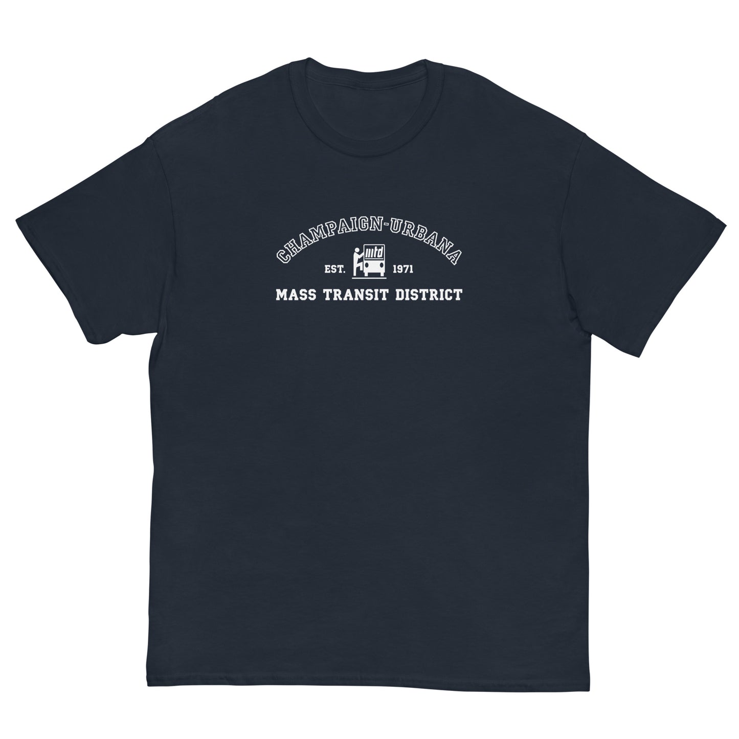 Navy t-shirt featuring a throwback MTD wordmark.