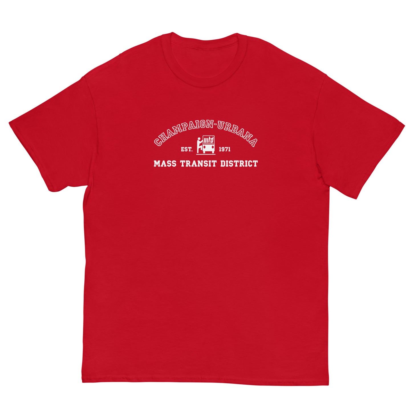 Red t-shirt featuring a throwback MTD wordmark.